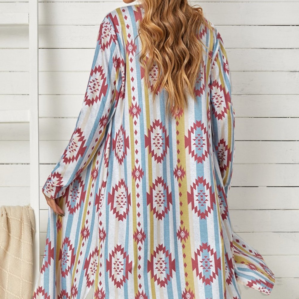 Long Open Front Aztec Cardigan - Picture 3 of 7